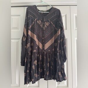 Free People Dress Womens S Dark Floral Boho Whimsigoth Fairy Tunic Peasant